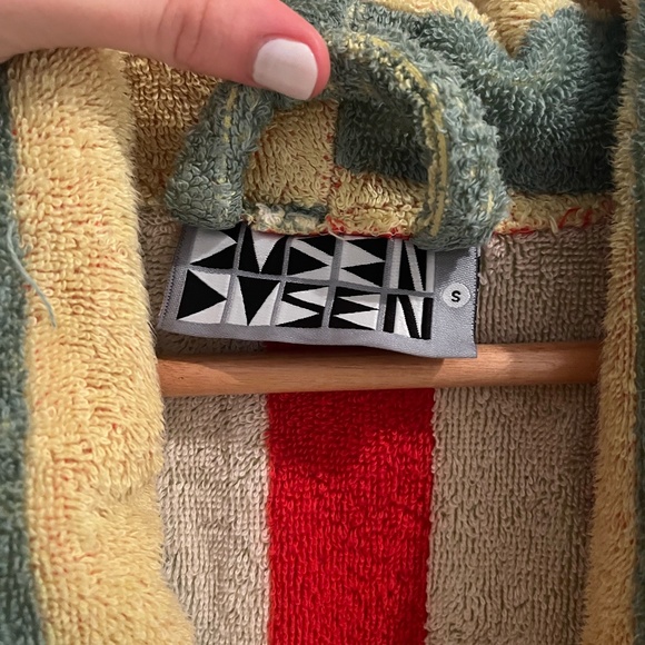 Dusen Dusen Bathrobe Lime Stripe Small - Picture 3 of 6